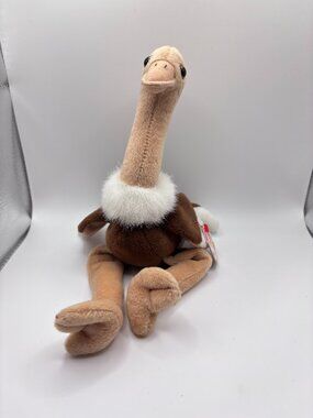Ty Beanie Baby, Stretch The Ostrich, 1997, New With Tag, PVC Pellets, Retired